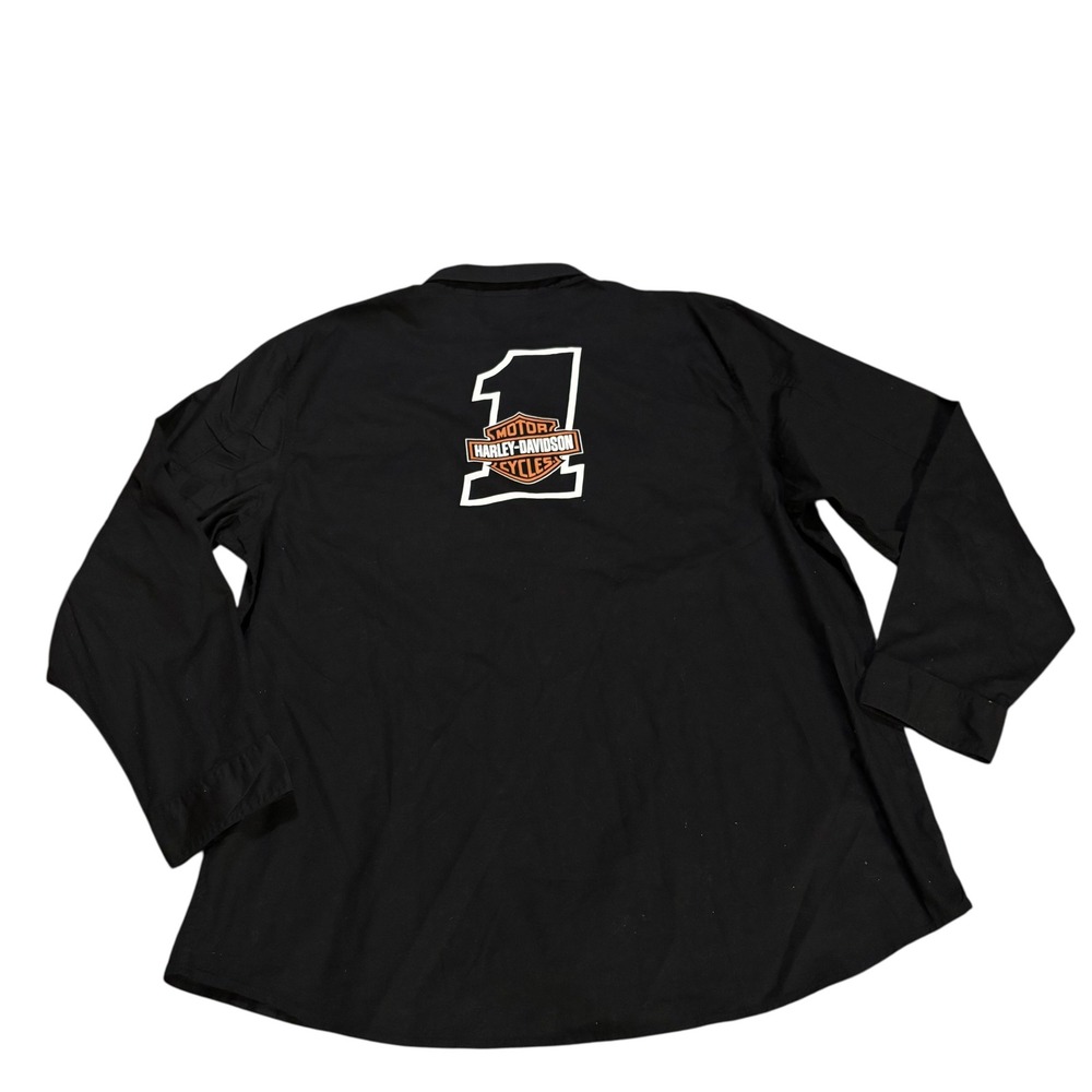 Harley-Davidson Mens 2XL Black Button Up Work Shirt Number 1 Graphic Long Sleeve - Picture 5 of 9